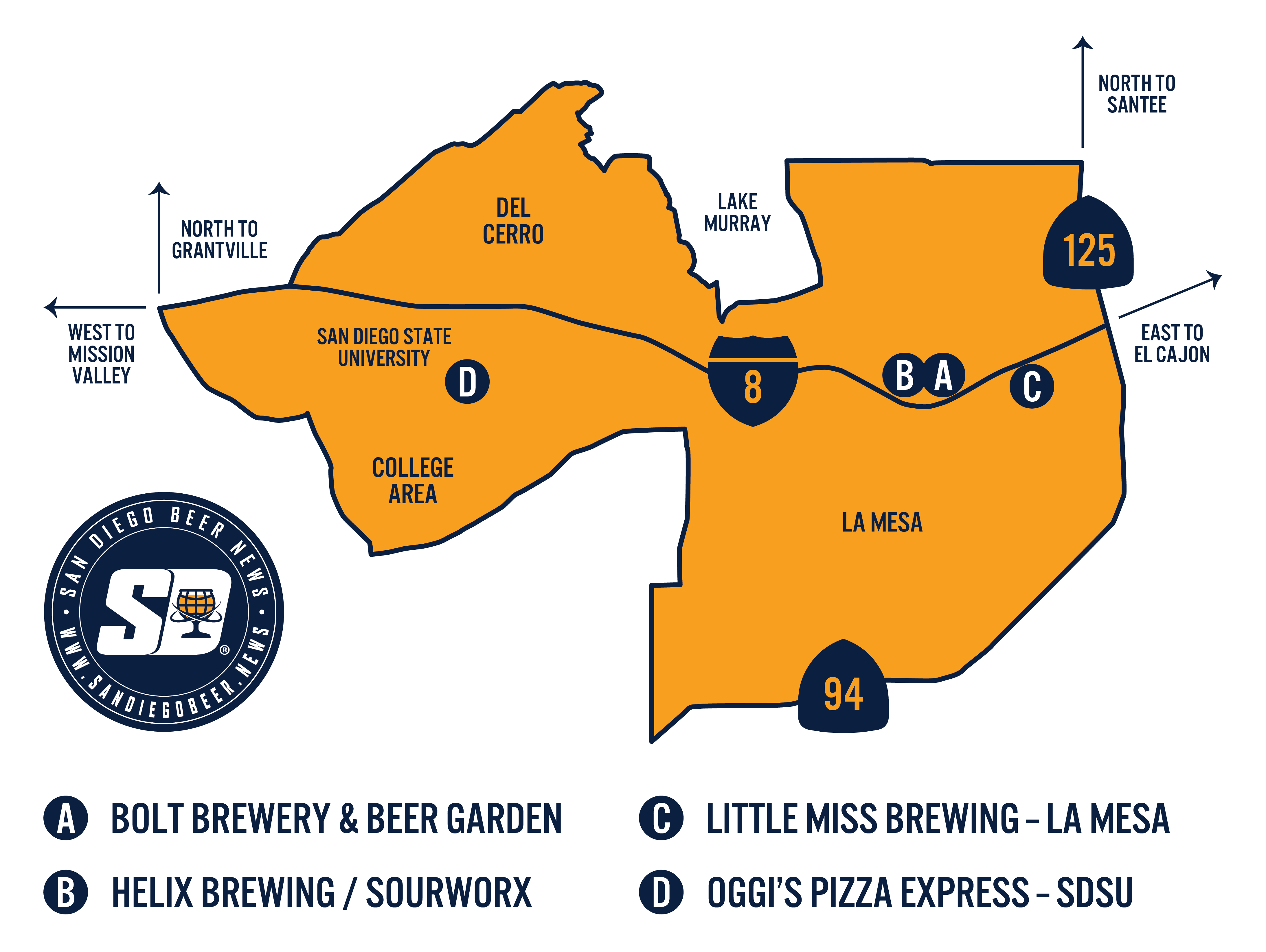 La Mesa & College Area Brewery Map