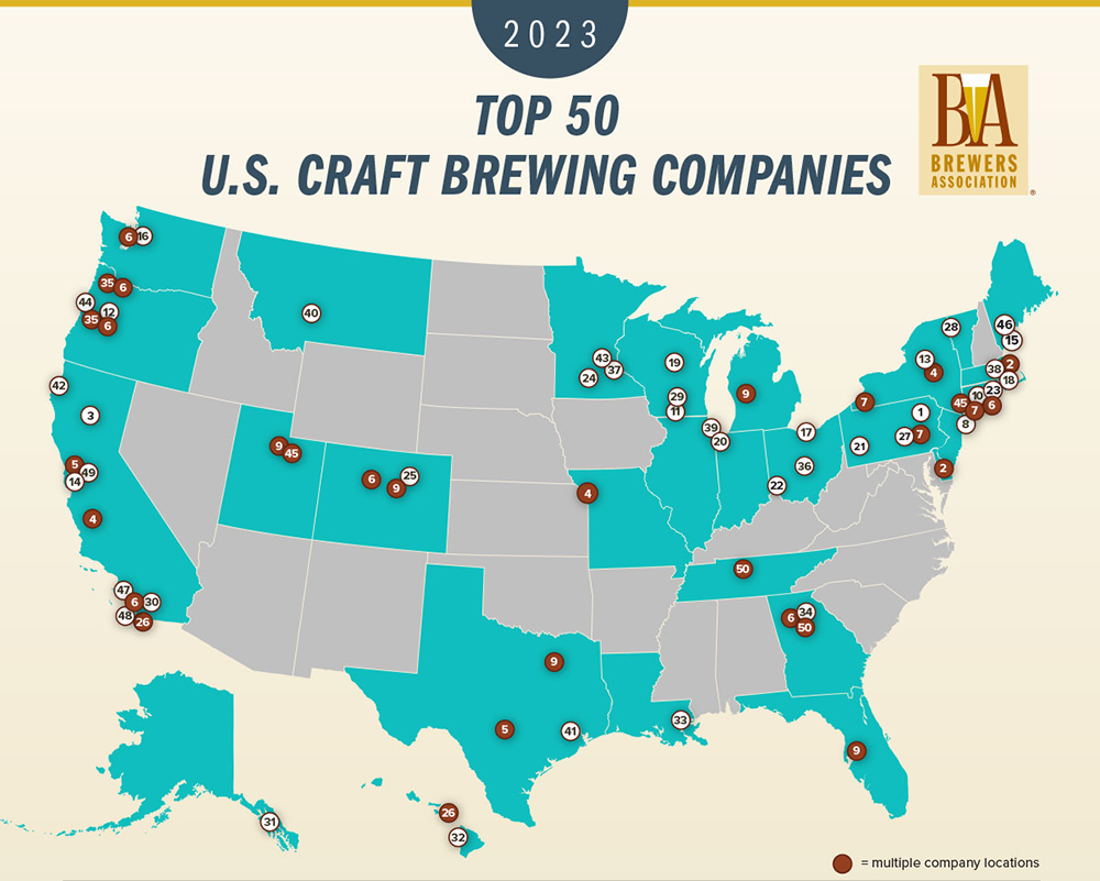 Top 50 U.S. Breweries (2023) Map