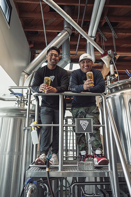 GOAL. Brewing partners Derek Gallanosa (left) and Jay Pizarro