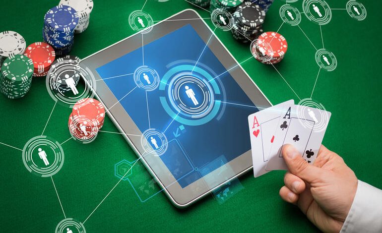 Mobile casino gaming equipment in a digital scene