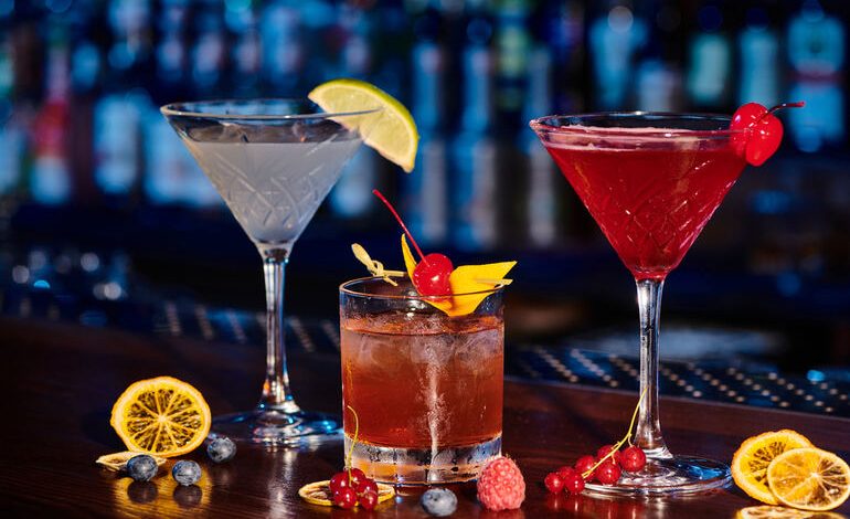 Festive cocktails served on a table to enjoy holidays