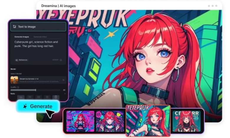 Cyberpunk girl with red hair and a futuristic cityscape background to create a personalized customer experience