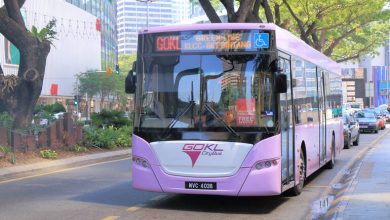 A bus parked near Terminal Bersepadu Selatan in Kuala Lampur, Malaysia