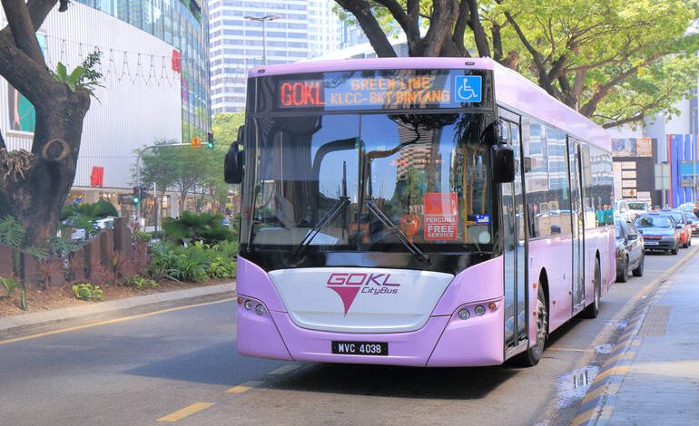 A bus parked near Terminal Bersepadu Selatan in Kuala Lampur, Malaysia