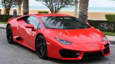 Super luxury Red Lamborghini parked in Dubai