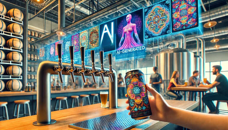 AI-generated images installed in a virtual craft beer scene