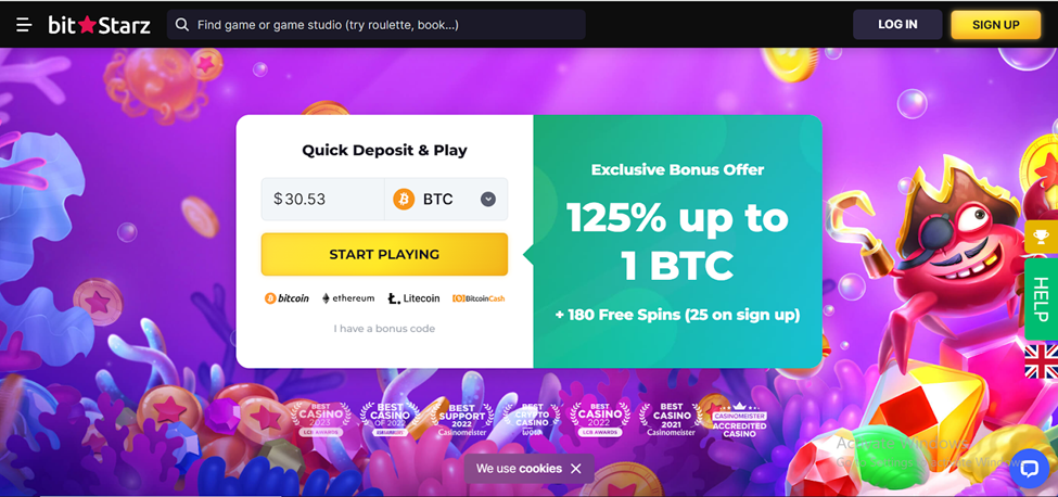 Interface of BitStarz's wide selection of crypto games