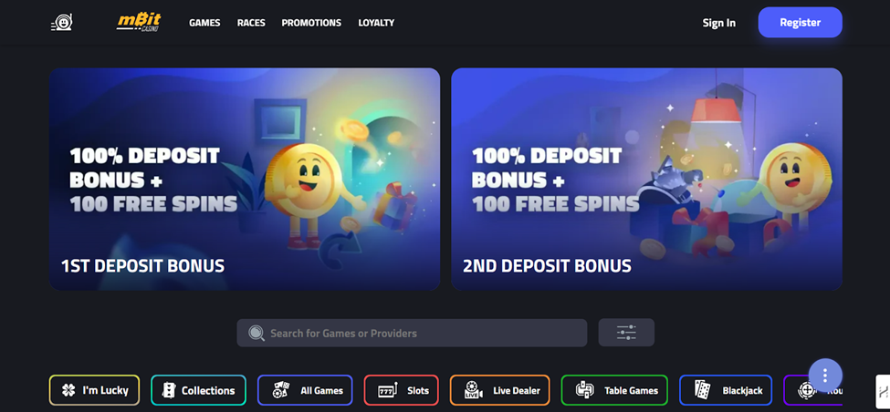 Interface of the best bitcoin casino in the United States - mBit