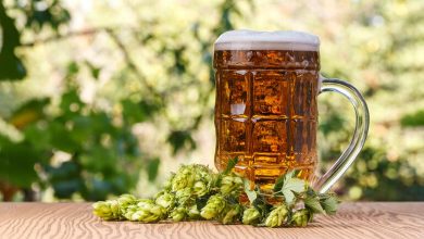 A frosty mug of beer in a brewery work environment