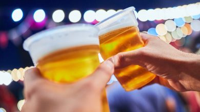 Beer lovers holding glasses of beer at an American Beer Festival