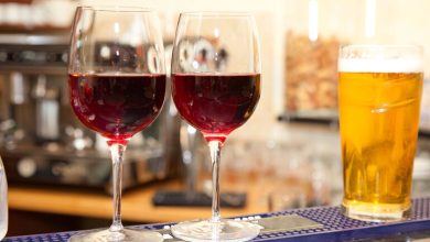 Mobile beer trailer setup with red wine and craft beer served at an event