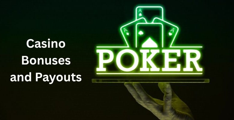 Online casino environment with text of casino bonuses and payouts