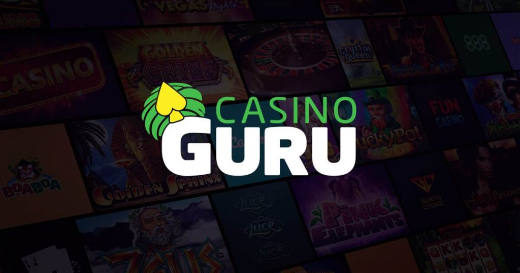 Casino Guru logo with animated pictures in the background