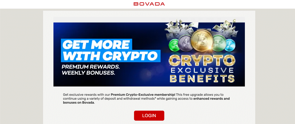 Interface of Bovada online casino