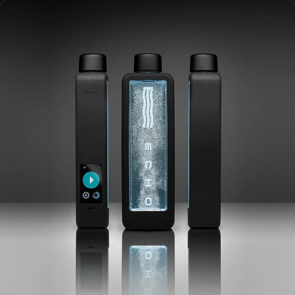 View of different dimensions of Gary Breck’sEcho Flask hydrogen water bottle