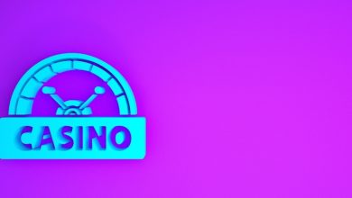 Casino-themed logo on a spinning wheel with a purple background