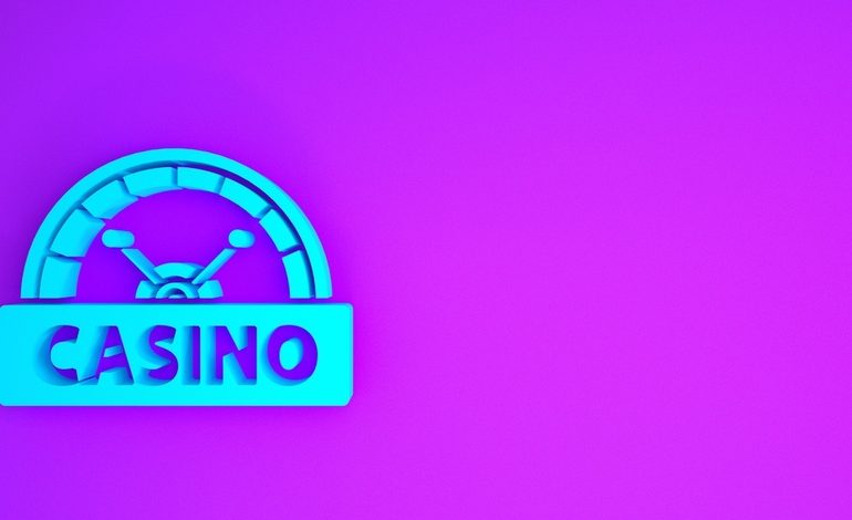 Casino-themed logo on a spinning wheel with a purple background