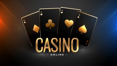 Elegant casino design with four black and gold aces