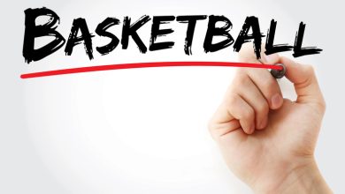 Hand underlining the word "Basketball" with a red marker.
