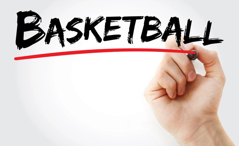 Hand underlining the word "Basketball" with a red marker.