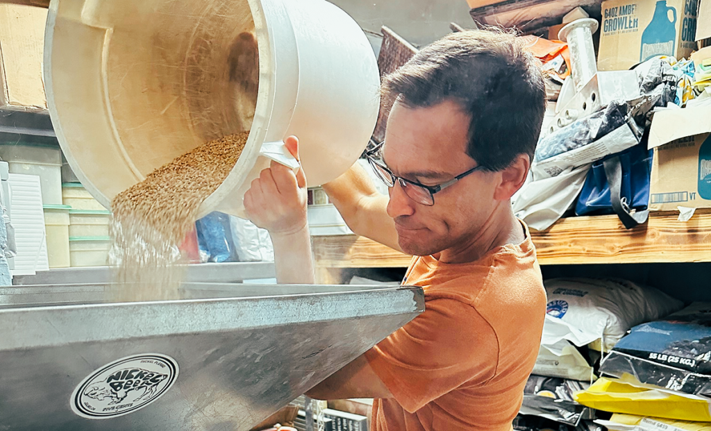 San Diego Beer News founder Brandon Hernández brewing Violet IPA at Nickel Beer Co.