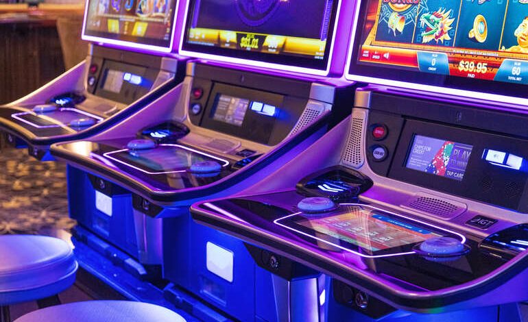Casino slot machines showing how volatility and RTP affect gameplay choices.