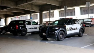 San Diego Police vehicles parked in a garage, suggesting a look at safety beyond official crime statistics.