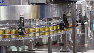 Automated filling machine: Factory production line.