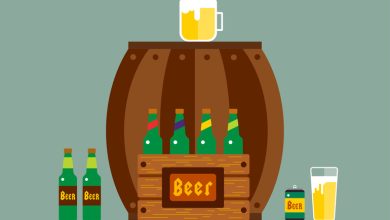 Beer barrel, crate, and bottles of craft beer, used to highlight cozy craft beer nights in with local brews, online hangouts, and games.