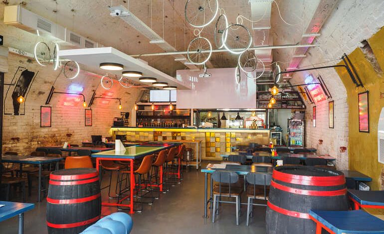 Inside of a modern taproom.