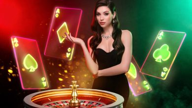 Woman in a casino setting with a roulette wheel and glowing playing cards, representing sites like Chumba Casino and alternatives in 2025.