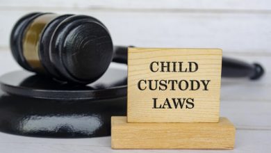Judge’s gavel beside a wooden block labeled “Child Custody Laws,” illustrating custody laws in Oklahoma in a legal context.