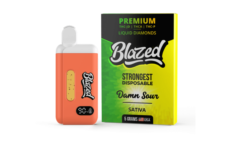 Blazed Damn Sour Sativa disposable vape with branded packaging.