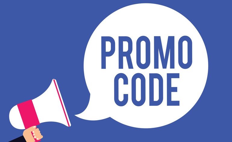 Hand holding a megaphone with a speech bubble displaying the text “PROMO CODE.